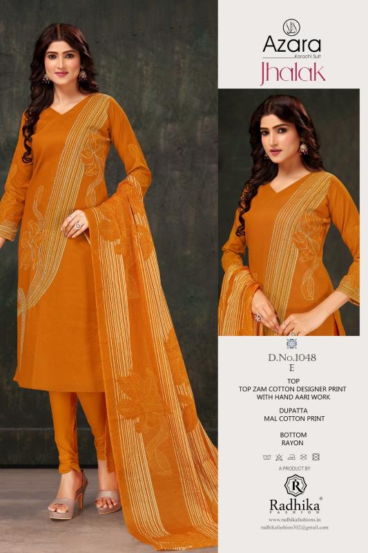 Radhika Azara Jhalak Cotton Designer Printed Dress Material Wholesale catalog