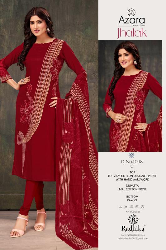 Radhika Azara Jhalak Cotton Designer Printed Dress Material Wholesale catalog