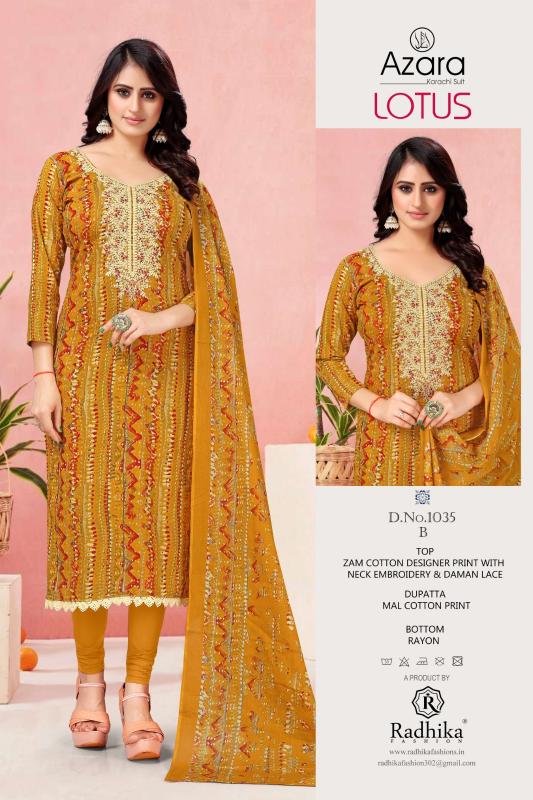Radhika Azara Lotus Cotton Printed Dress Material Wholesale catalog