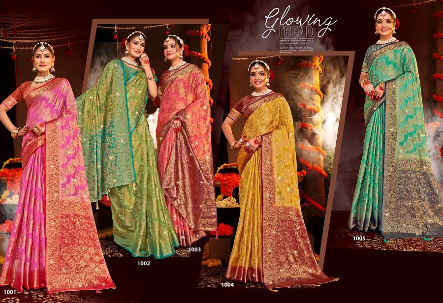 Saroj Aanandi Swarovski vol.1  Organza silk saree Saree Wholesale catalog    