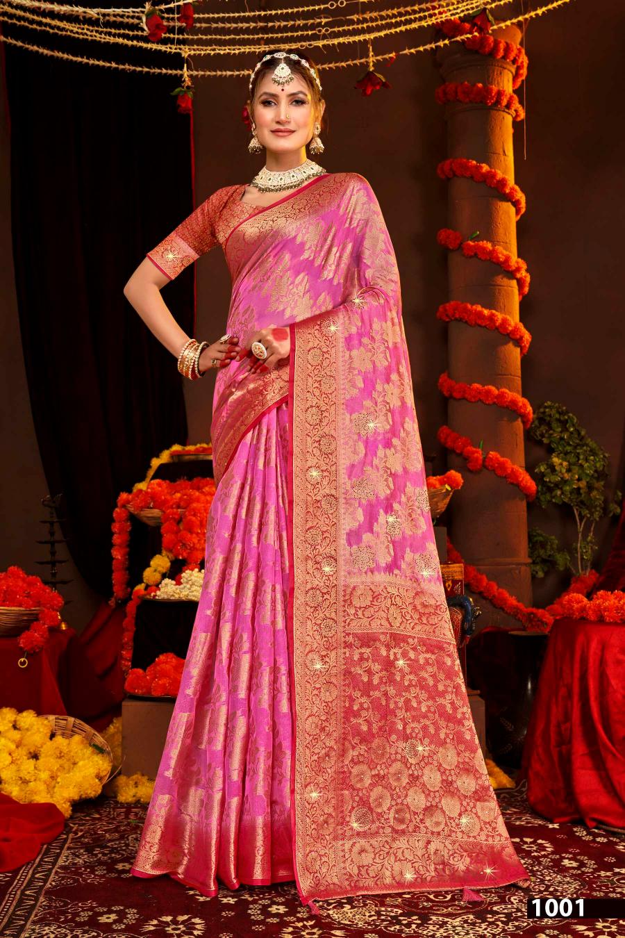 Saroj Aanandi Swarovski vol.1  Organza silk saree Saree Wholesale catalog    