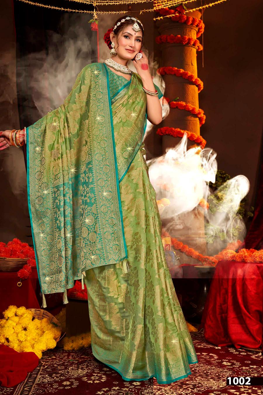 Saroj Aanandi Swarovski vol.1  Organza silk saree Saree Wholesale catalog    