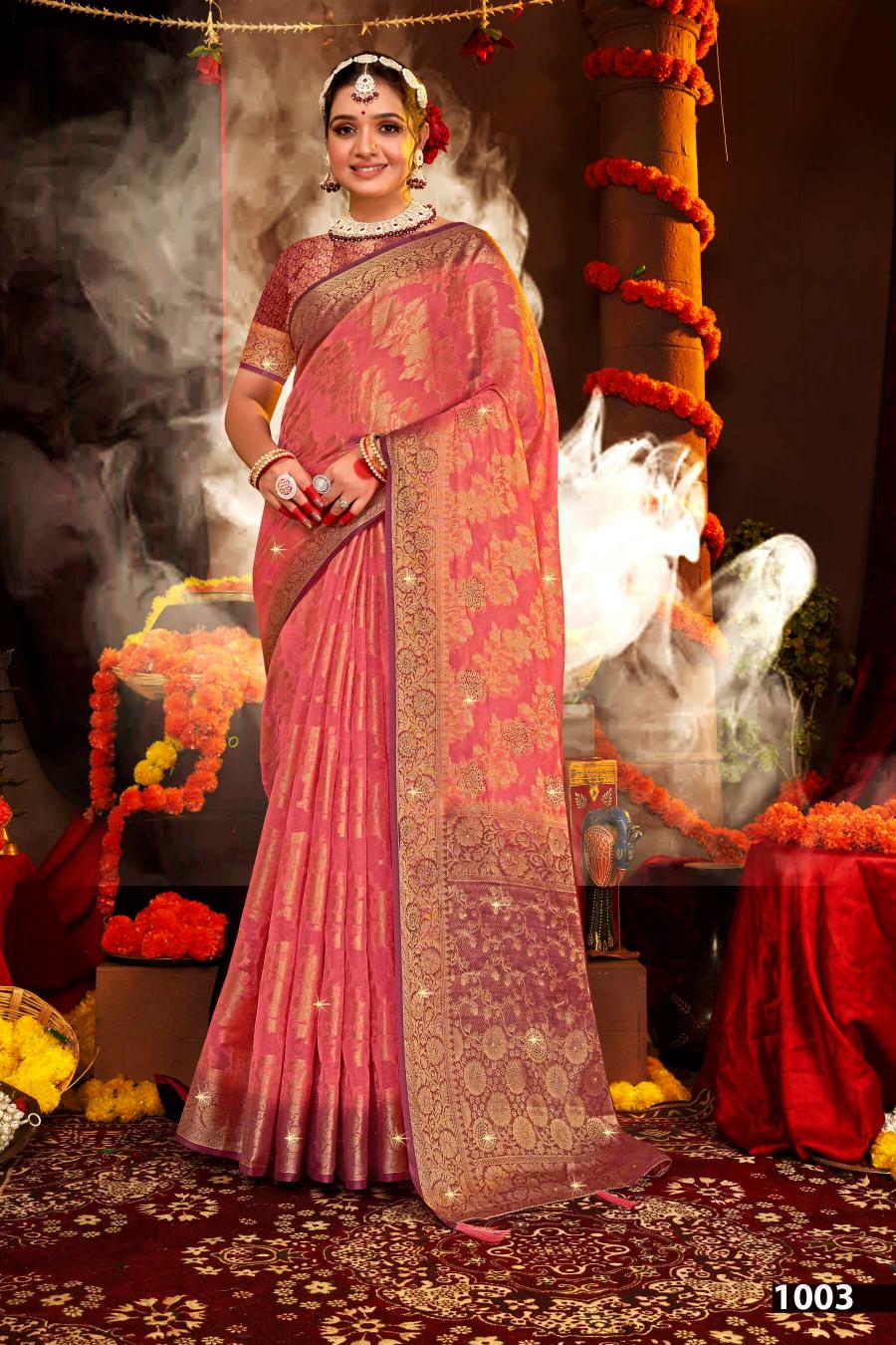 Saroj Aanandi Swarovski vol.1  Organza silk saree Saree Wholesale catalog    