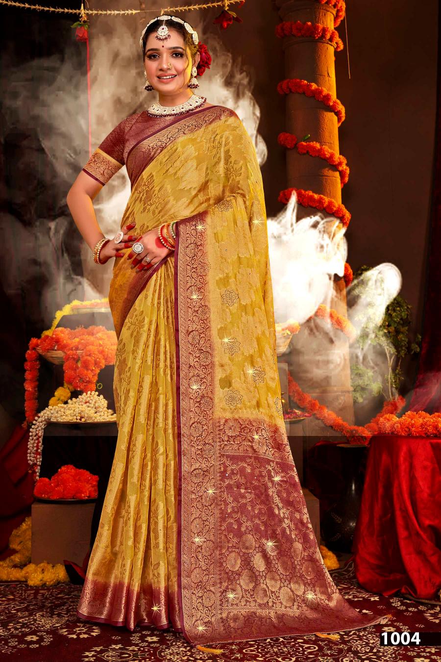 Saroj Aanandi Swarovski vol.1  Organza silk saree Saree Wholesale catalog    