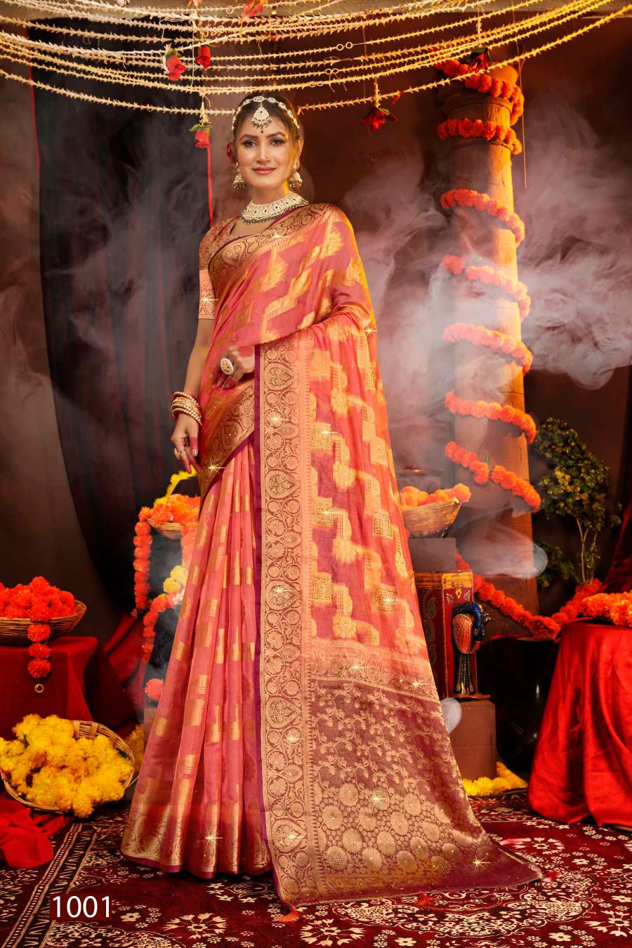 Saroj Aanandi Swarovski vol.2  Organza silk saree Wholesale catalog    