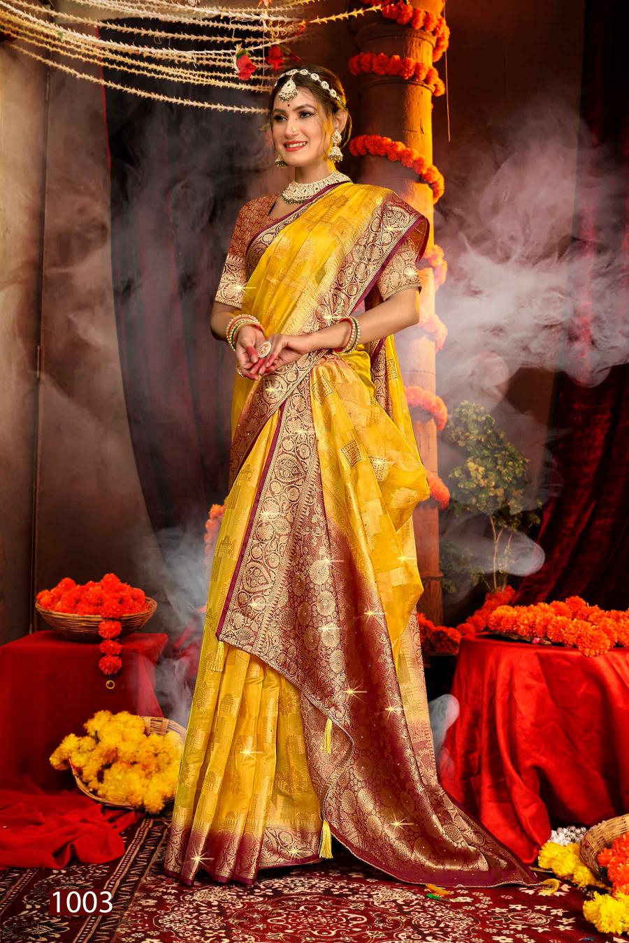 Saroj Aanandi Swarovski vol.2  Organza silk saree Wholesale catalog    
