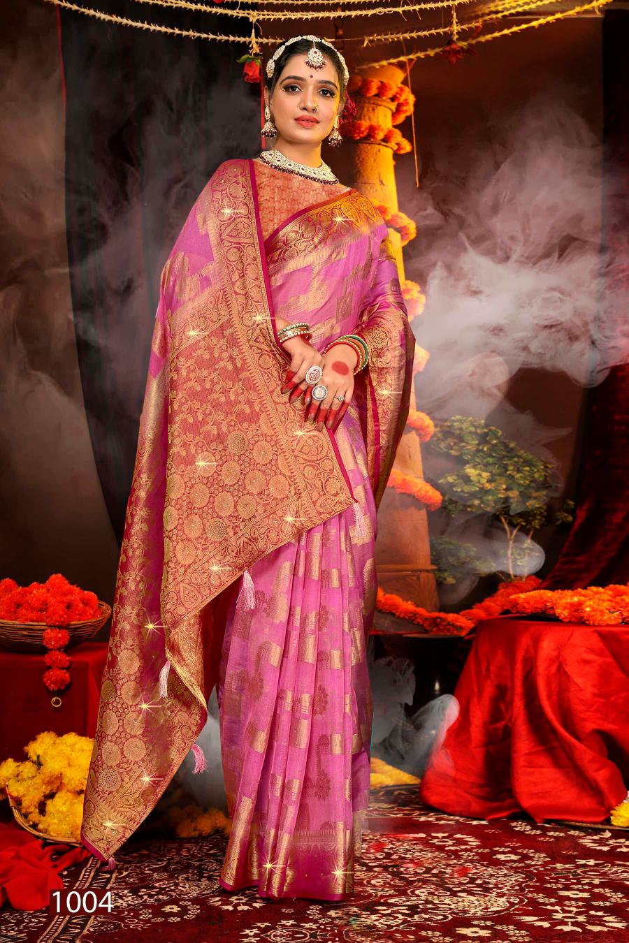 Saroj Aanandi Swarovski vol.2  Organza silk saree Wholesale catalog    