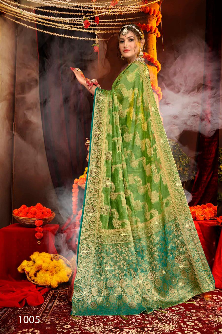 Saroj Aanandi Swarovski vol.2  Organza silk saree Wholesale catalog    