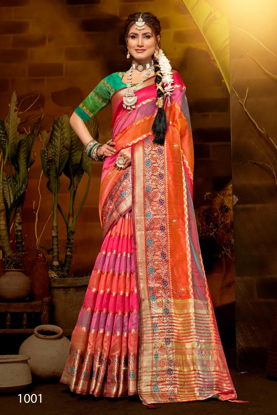 Saroj Kritika Swarovski vol.7 Organza silk saree with swarovski Wholesale catalog    
