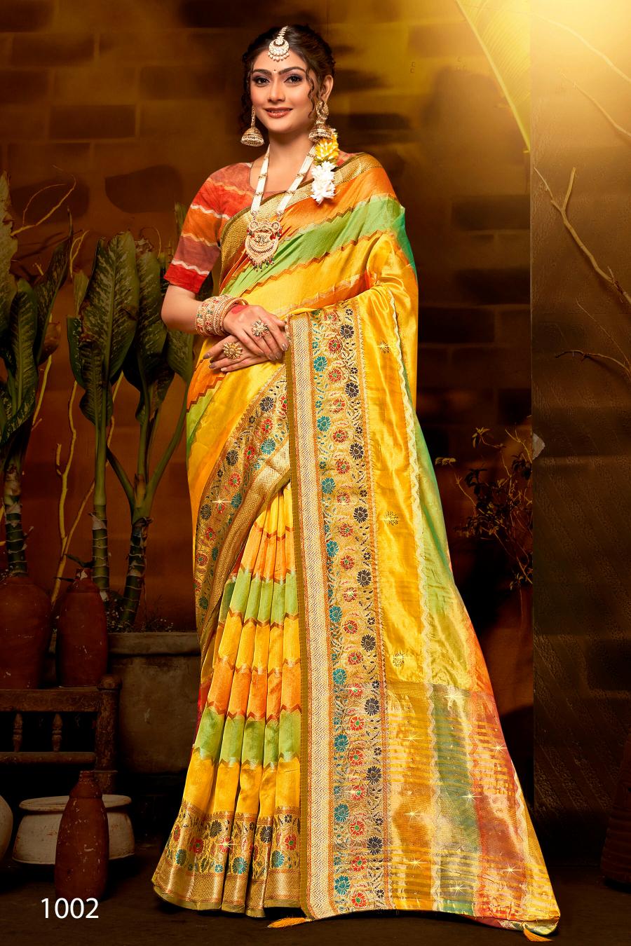 Saroj Kritika Swarovski vol.7 Organza silk saree with swarovski Wholesale catalog    