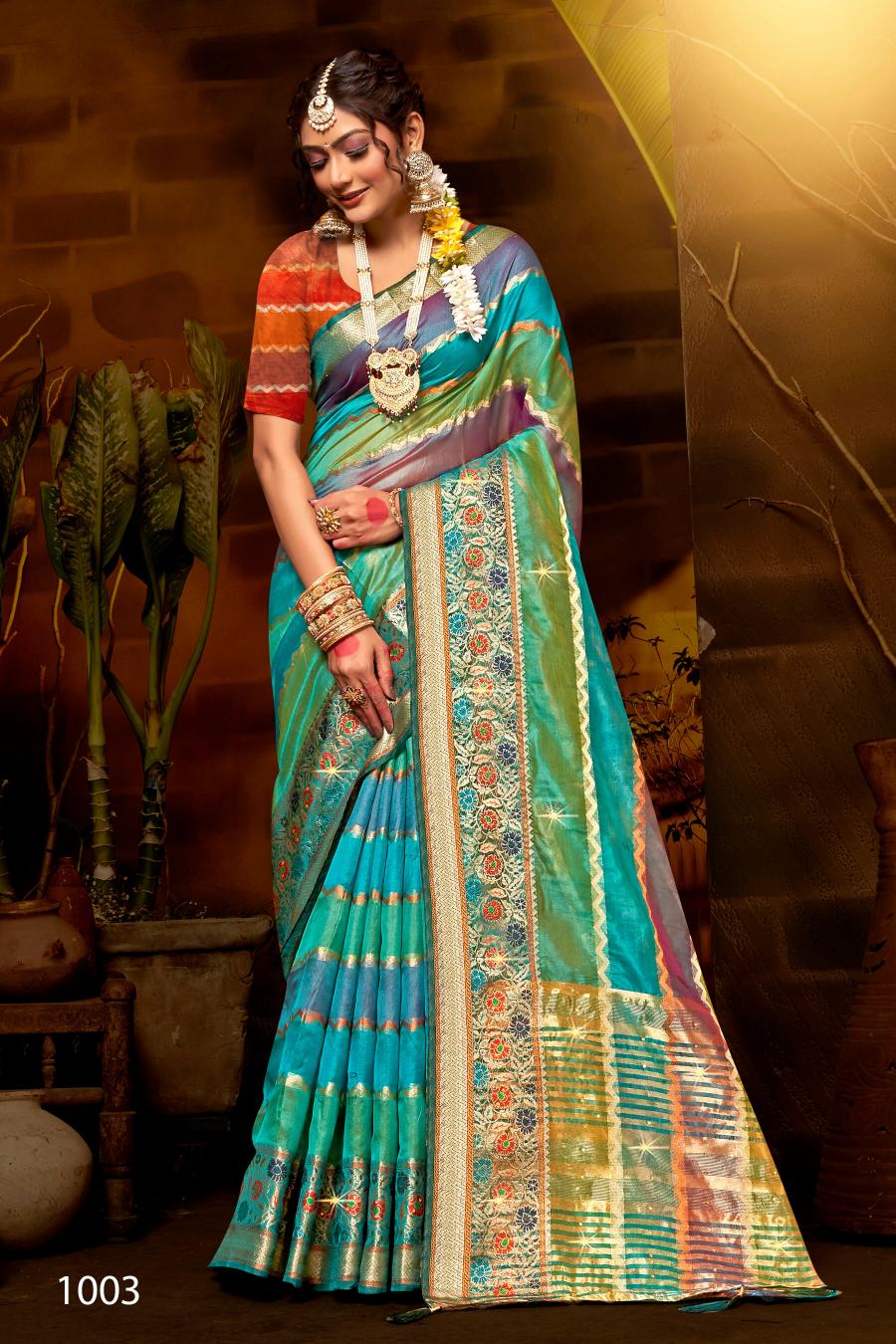 Saroj Kritika Swarovski vol.7 Organza silk saree with swarovski Wholesale catalog    