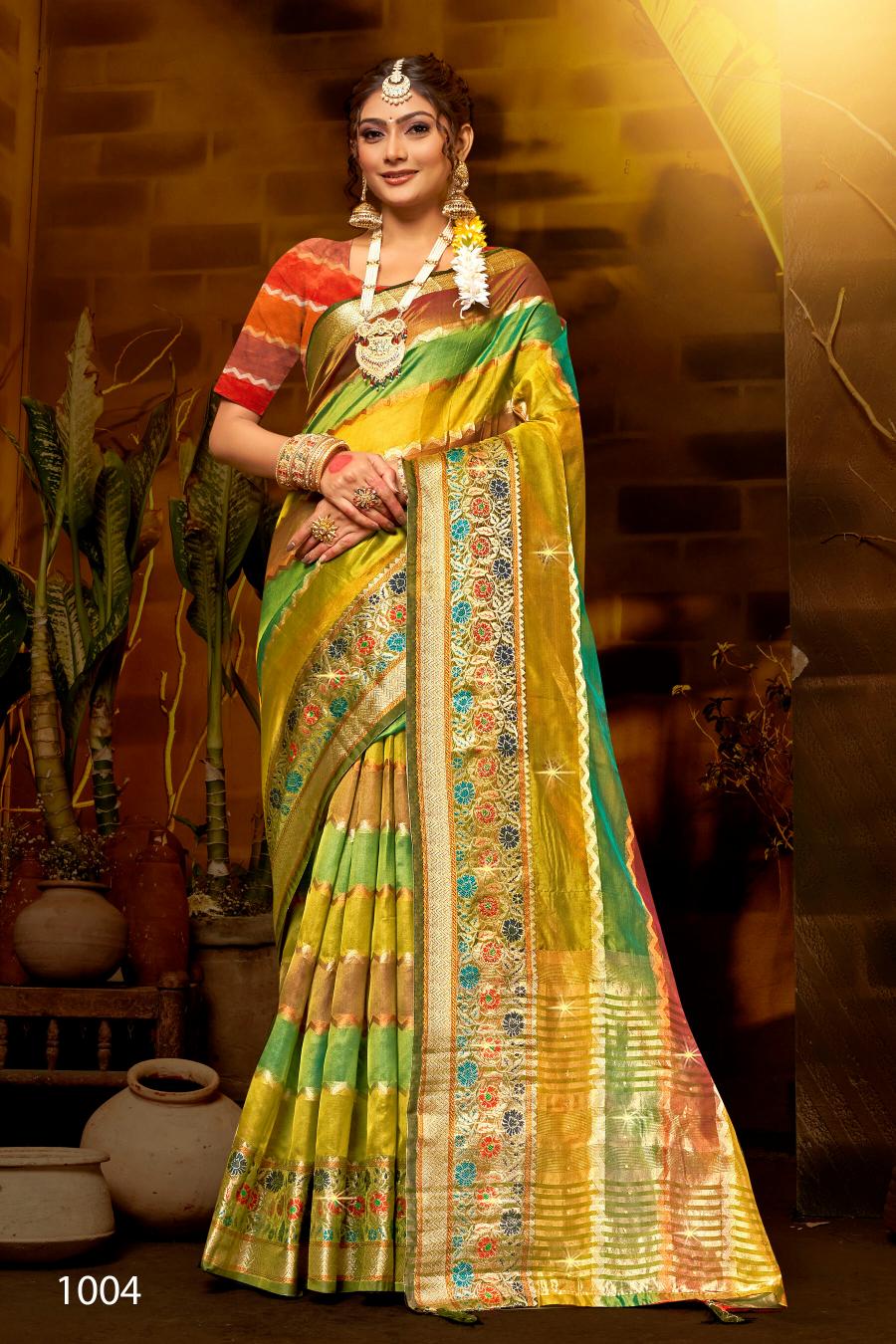 Saroj Kritika Swarovski vol.7 Organza silk saree with swarovski Wholesale catalog    
