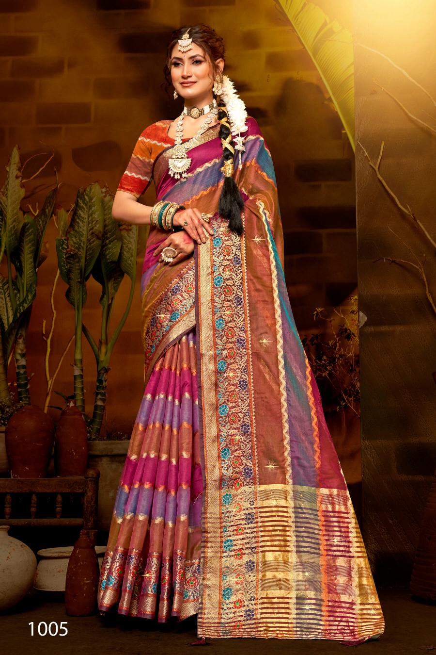 Saroj Kritika Swarovski vol.7 Organza silk saree with swarovski Wholesale catalog    