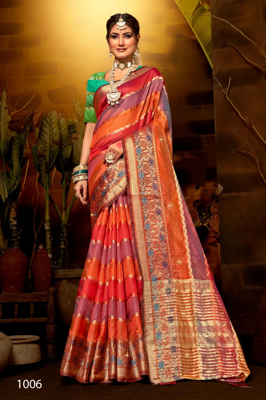 Saroj Kritika Swarovski vol.7 Organza silk saree with swarovski Wholesale catalog    