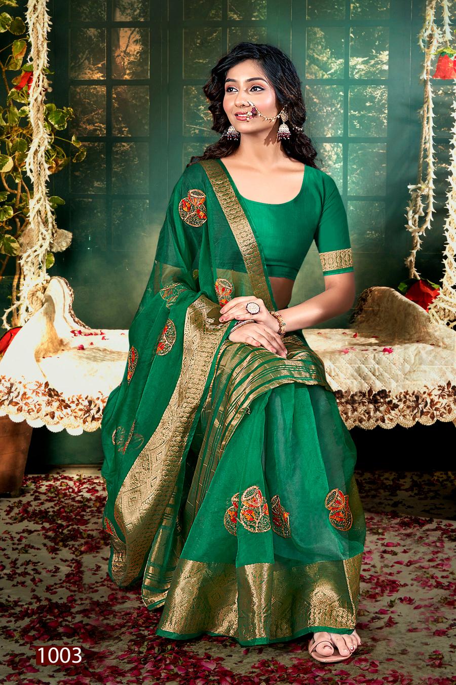 Saroj Lailla Vol.1 Soft organza with emboridery with swarovski work Saree Wholesale catalog    