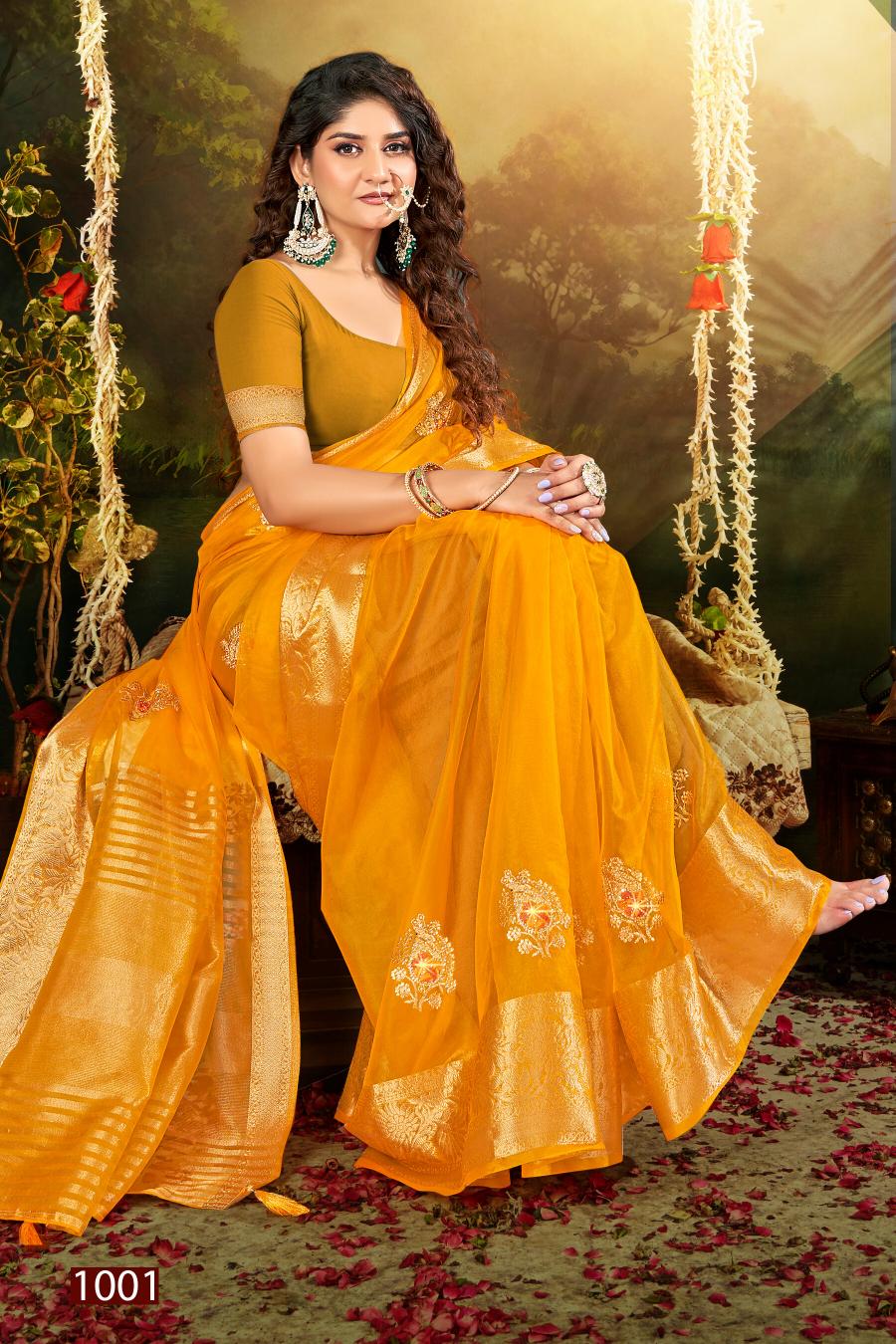 Saroj Lailla Vol.3 Soft organza with emboridery with swarovski work Saree Wholesale catalog    