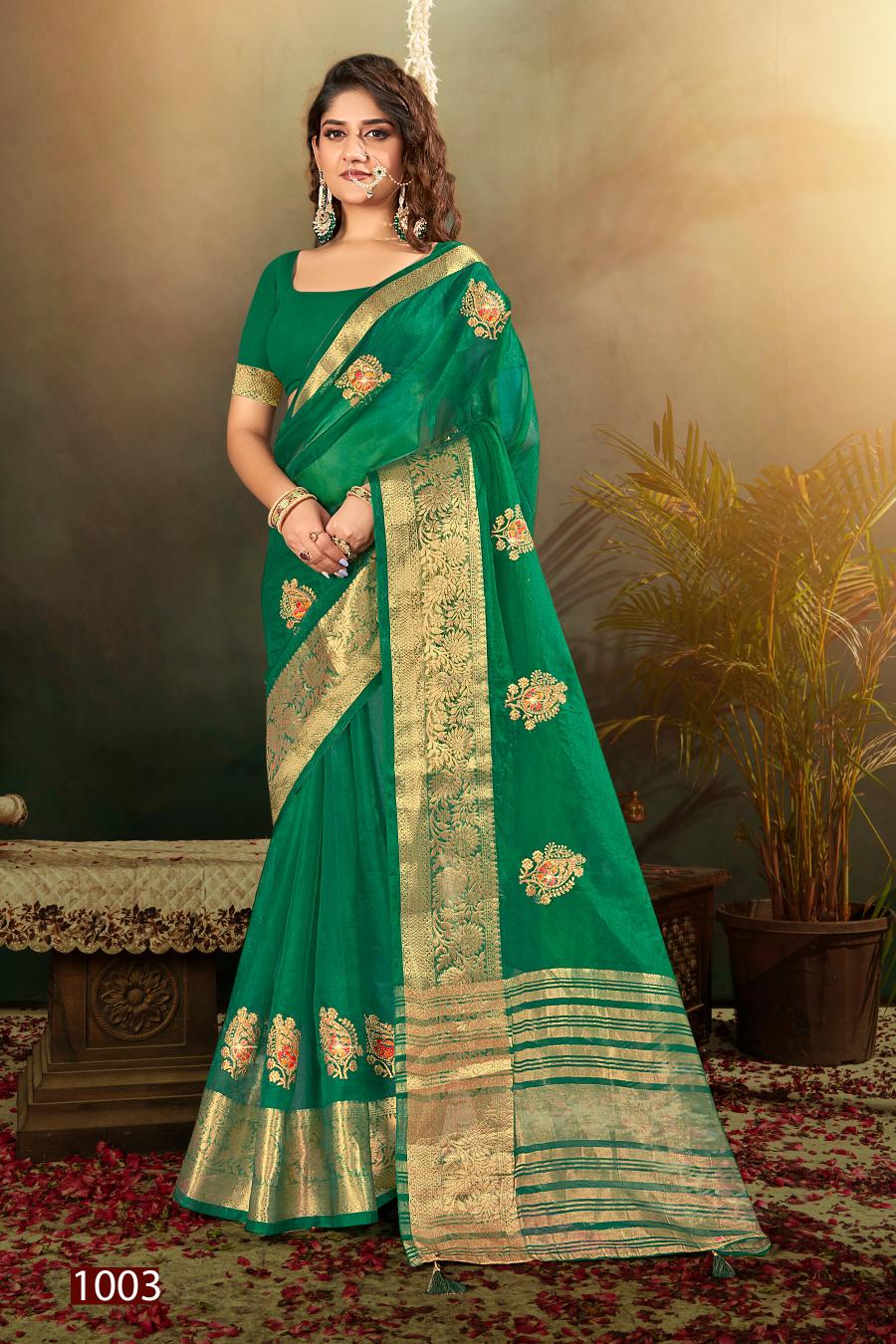 Saroj Lailla Vol.3 Soft organza with emboridery with swarovski work Saree Wholesale catalog    