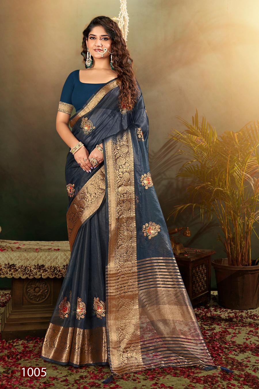 Saroj Lailla Vol.3 Soft organza with emboridery with swarovski work Saree Wholesale catalog    