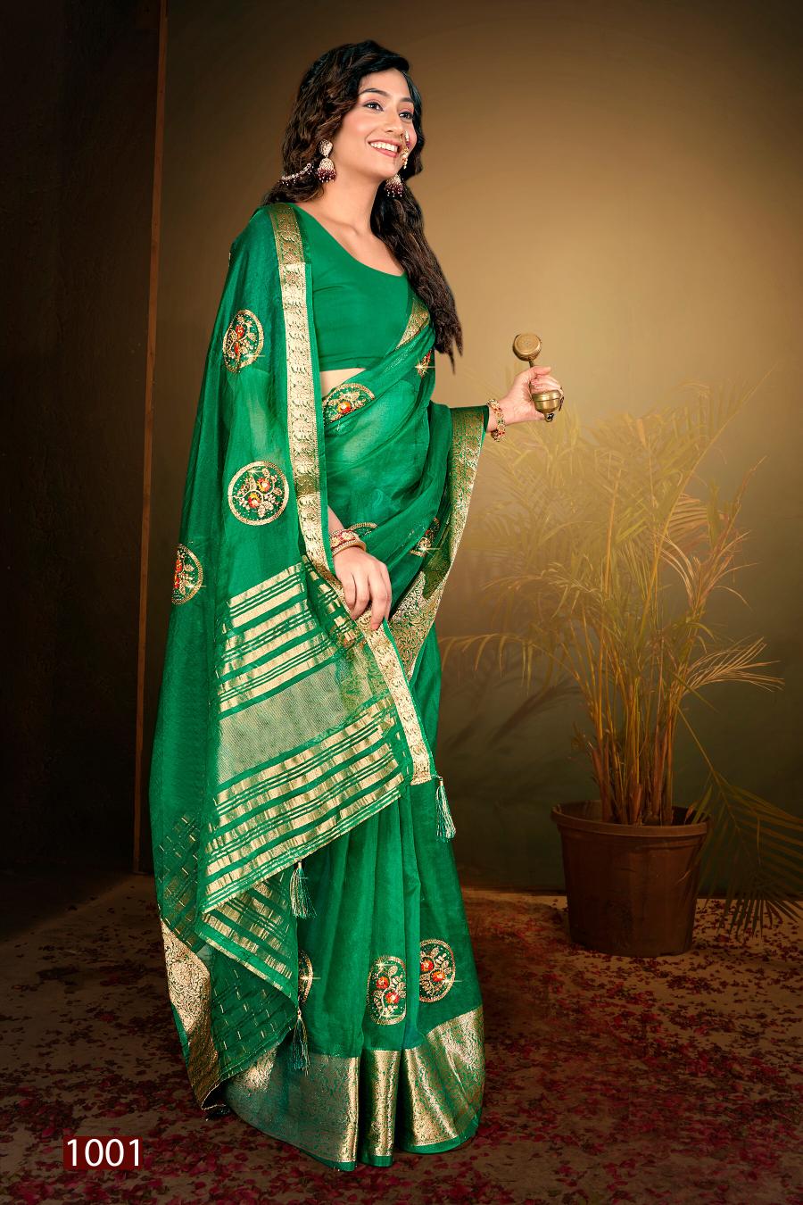 Saroj Lailla Vol.4 Soft organza with emboridery with swarovski work Saree Wholesale catalog    