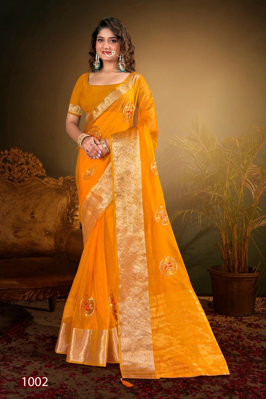 Saroj Lailla Vol.4 Soft organza with emboridery with swarovski work Saree Wholesale catalog    