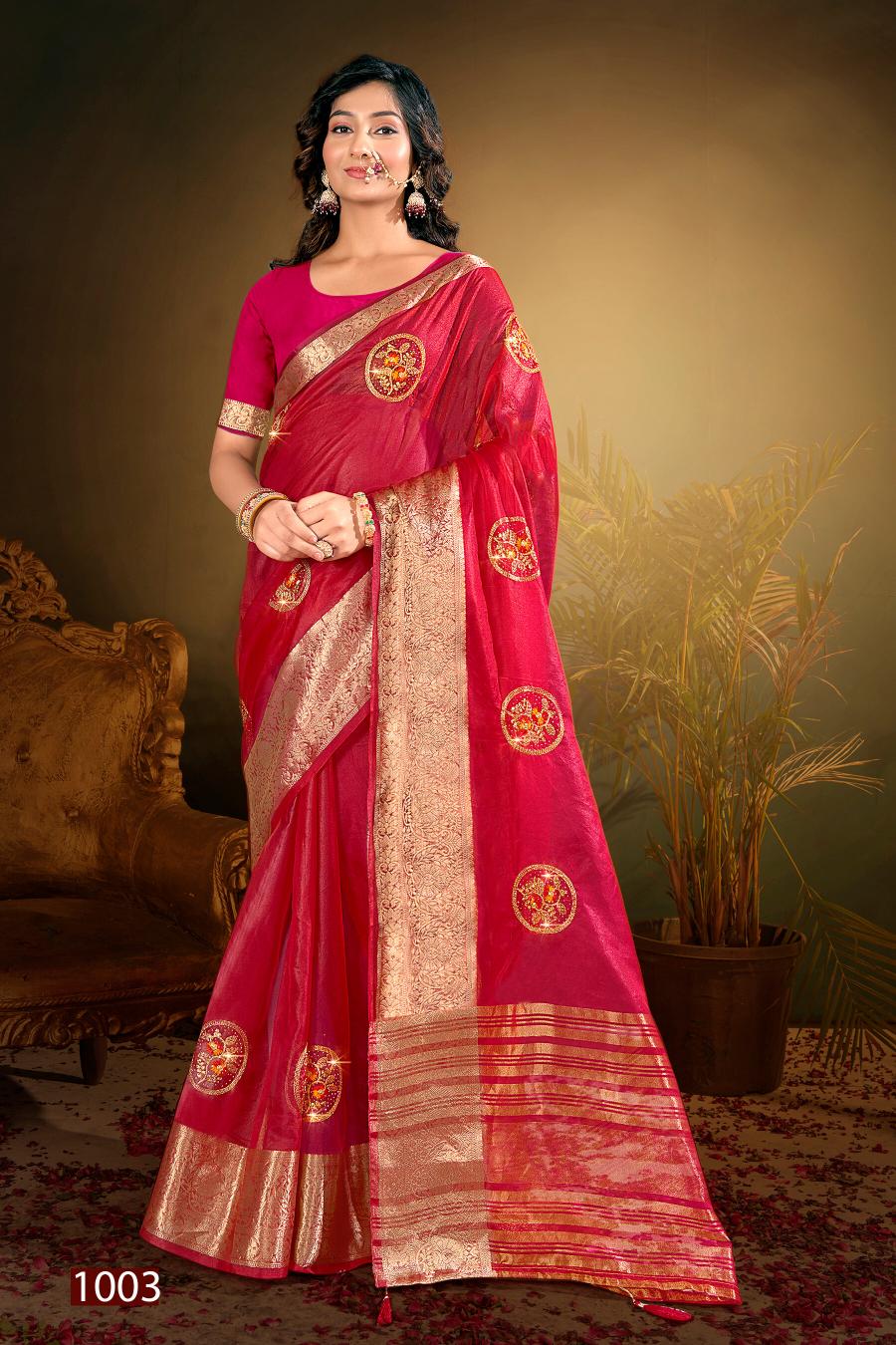 Saroj Lailla Vol.4 Soft organza with emboridery with swarovski work Saree Wholesale catalog    