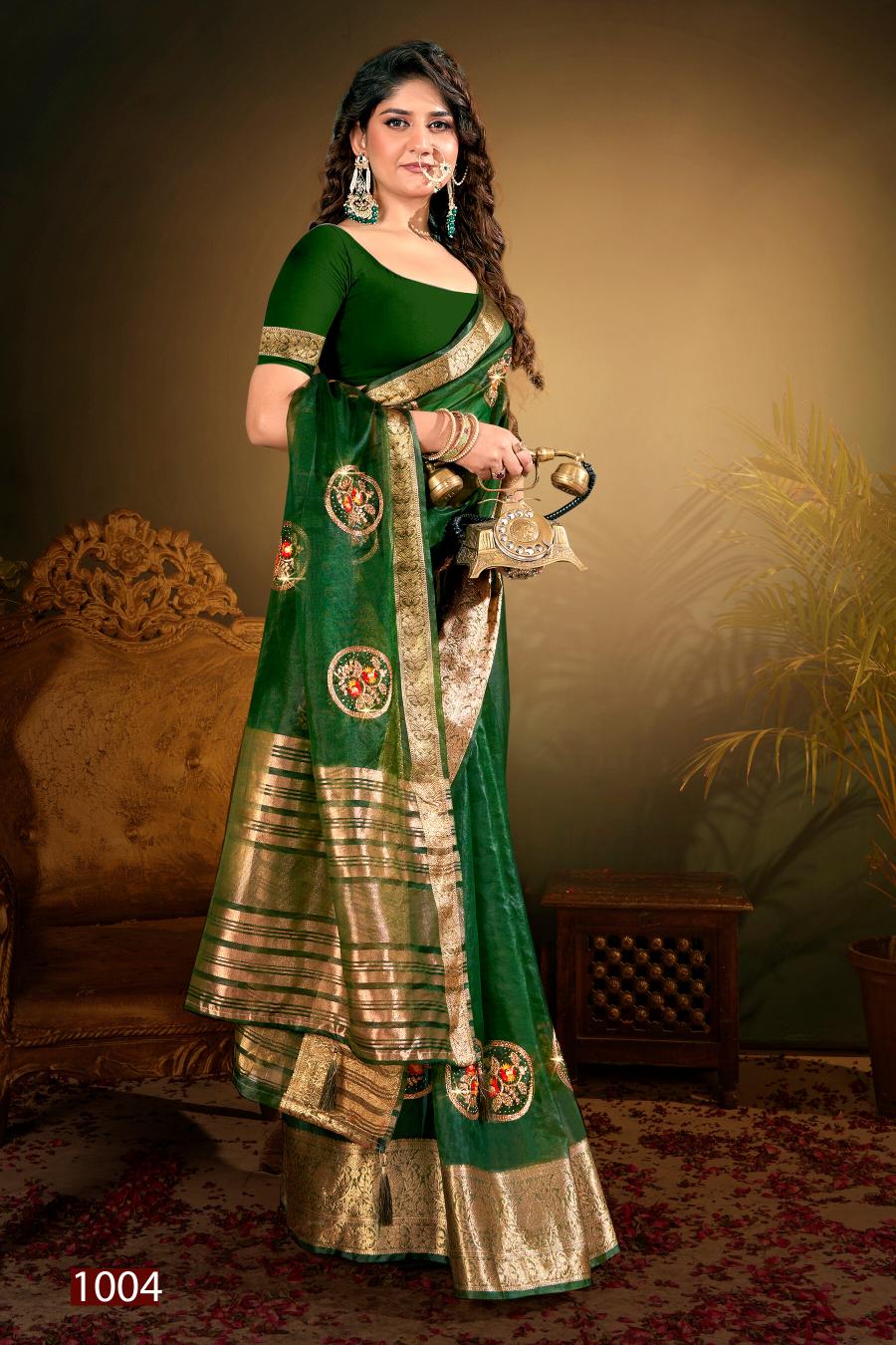 Saroj Lailla Vol.4 Soft organza with emboridery with swarovski work Saree Wholesale catalog    
