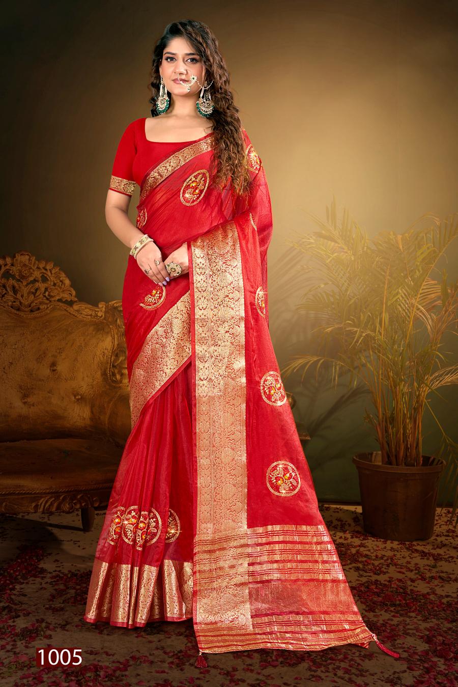 Saroj Lailla Vol.4 Soft organza with emboridery with swarovski work Saree Wholesale catalog    