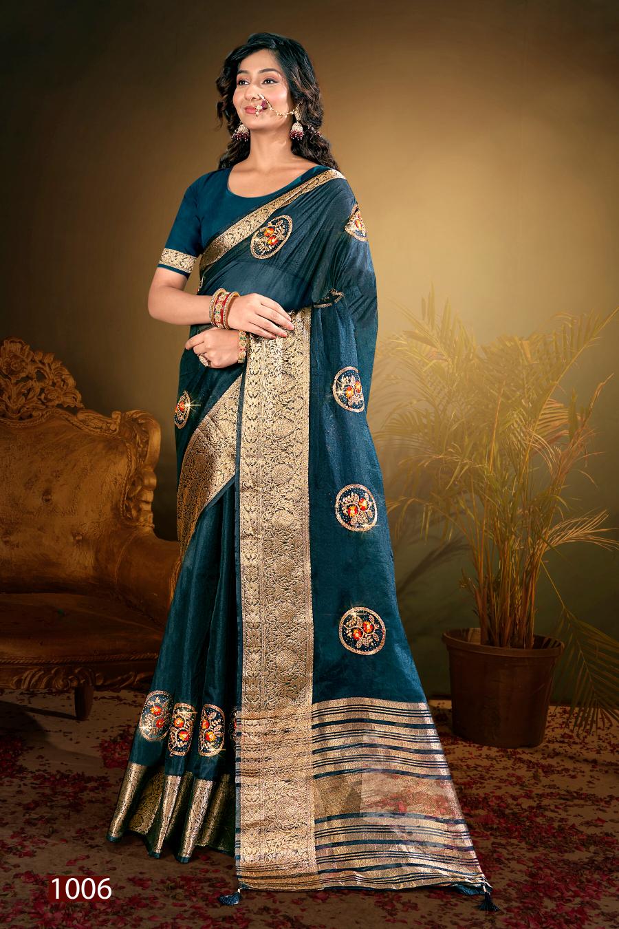 Saroj Lailla Vol.4 Soft organza with emboridery with swarovski work Saree Wholesale catalog    