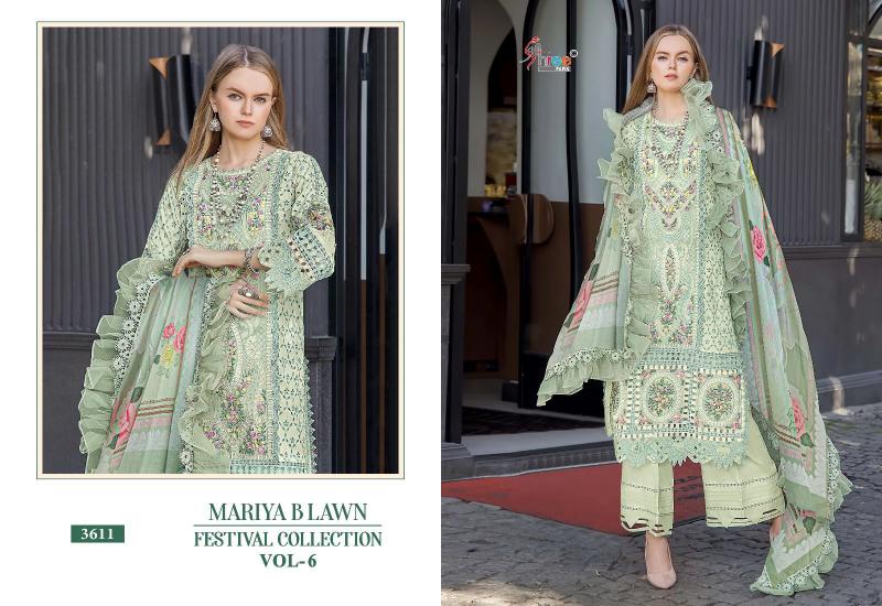 Shree Mariya B Lawn Festival Collection Vol 6 Chiffon Dupatta Salwar Suit Wholesale catalog