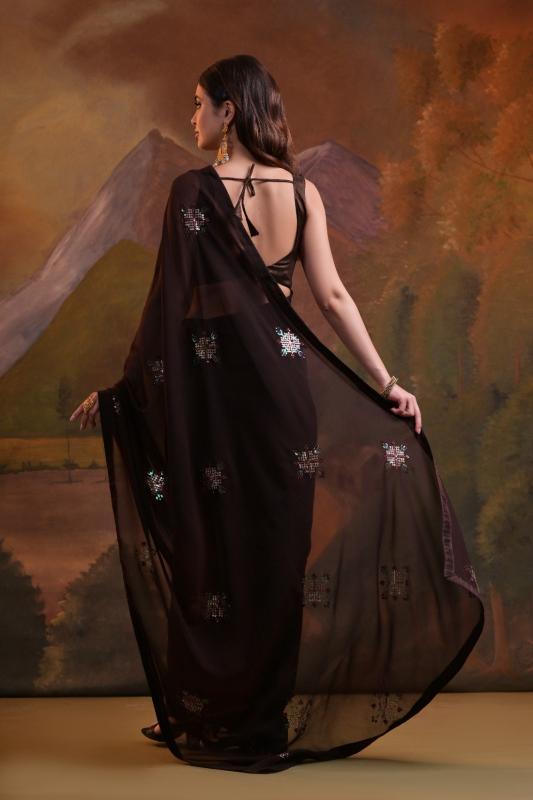 Trishul 1 Georgette Flower Embroidery Work Saree Wholesale catalog