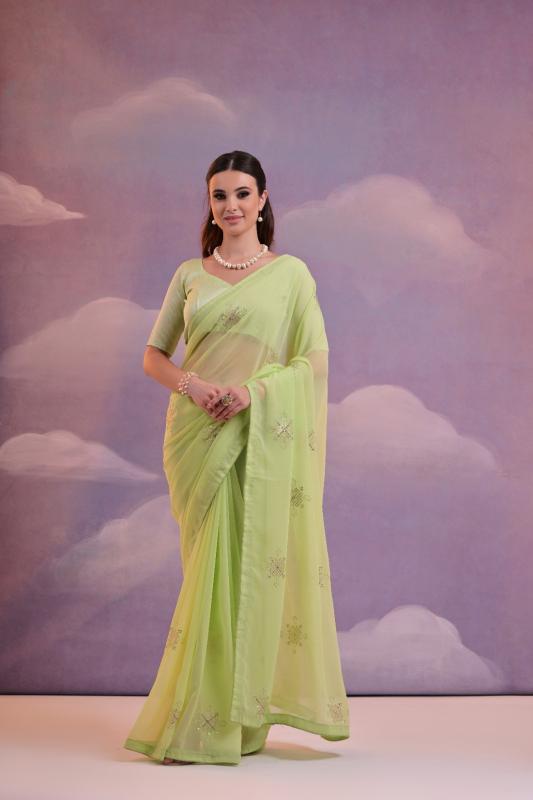 Trishul 1 Georgette Flower Embroidery Work Saree Wholesale catalog