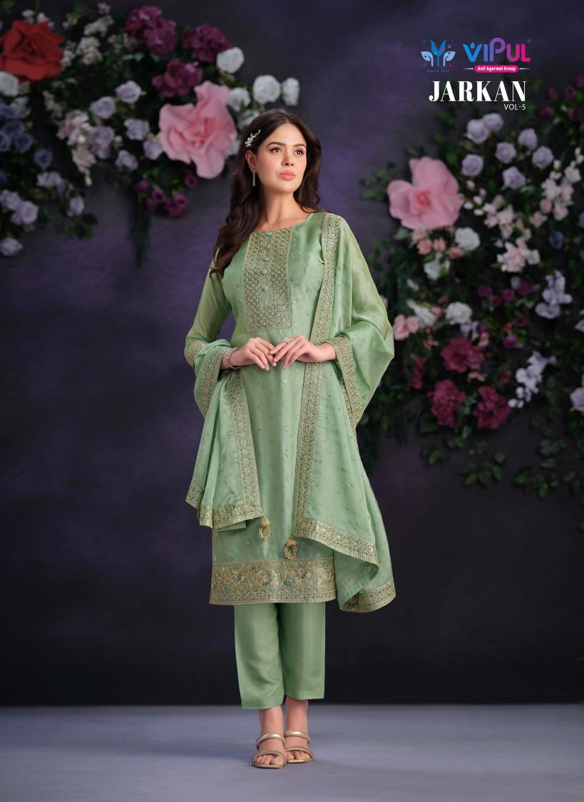Vipul Jarkan Vol 5 Organza Designer Salwar Suits Wholesale catalog