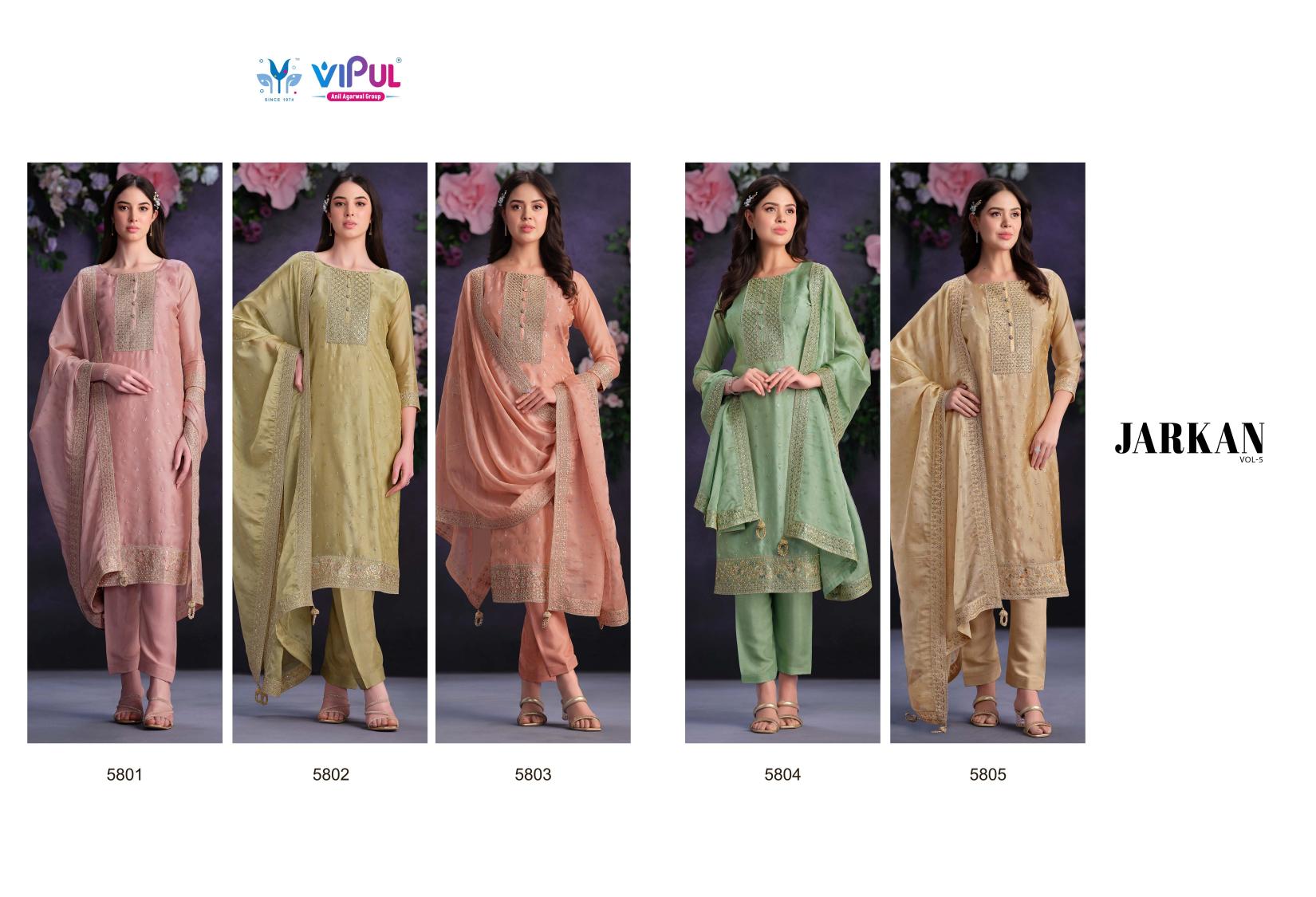 Vipul Jarkan Vol 5 Organza Designer Salwar Suits Wholesale catalog