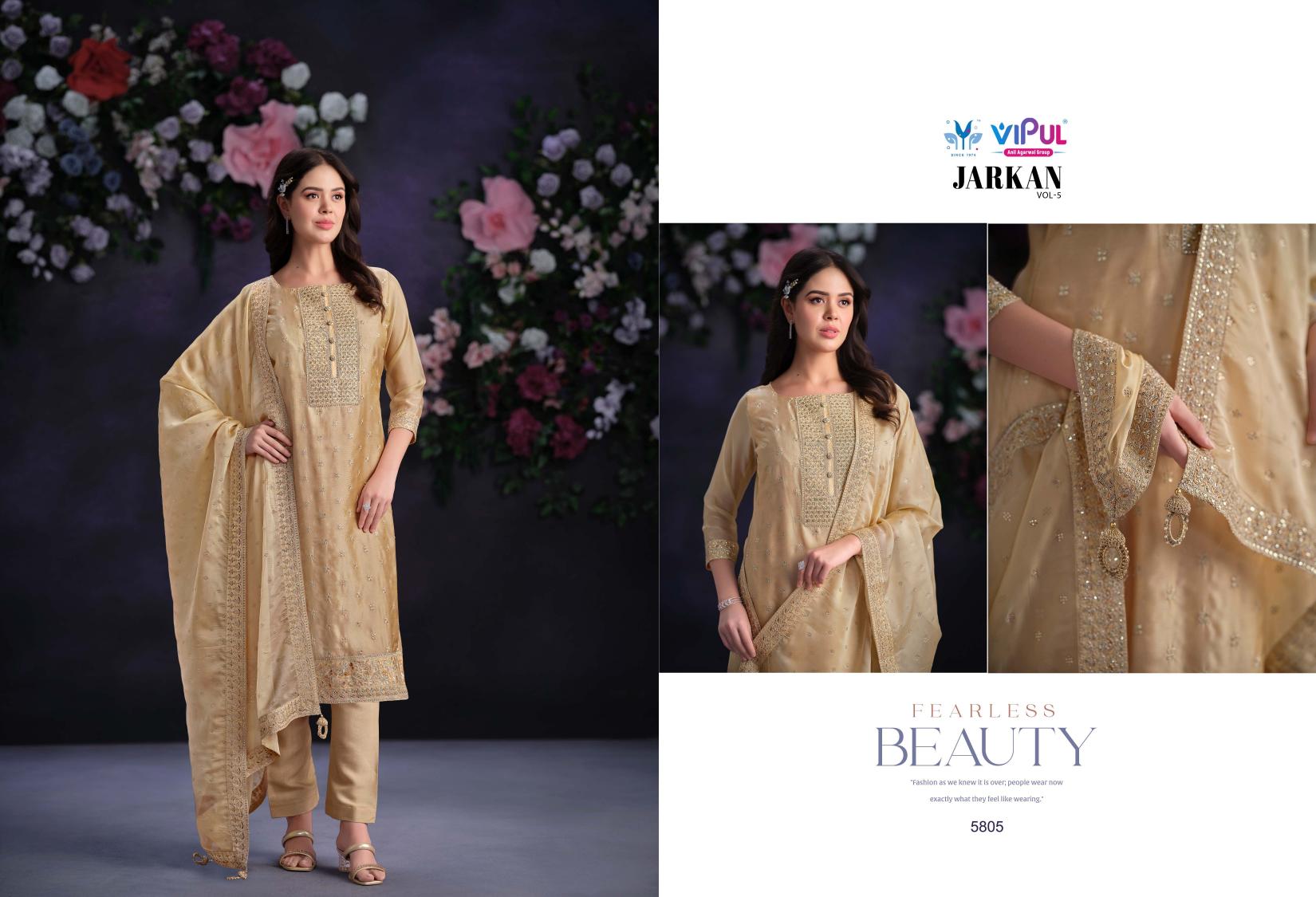 Vipul Jarkan Vol 5 Organza Designer Salwar Suits Wholesale catalog