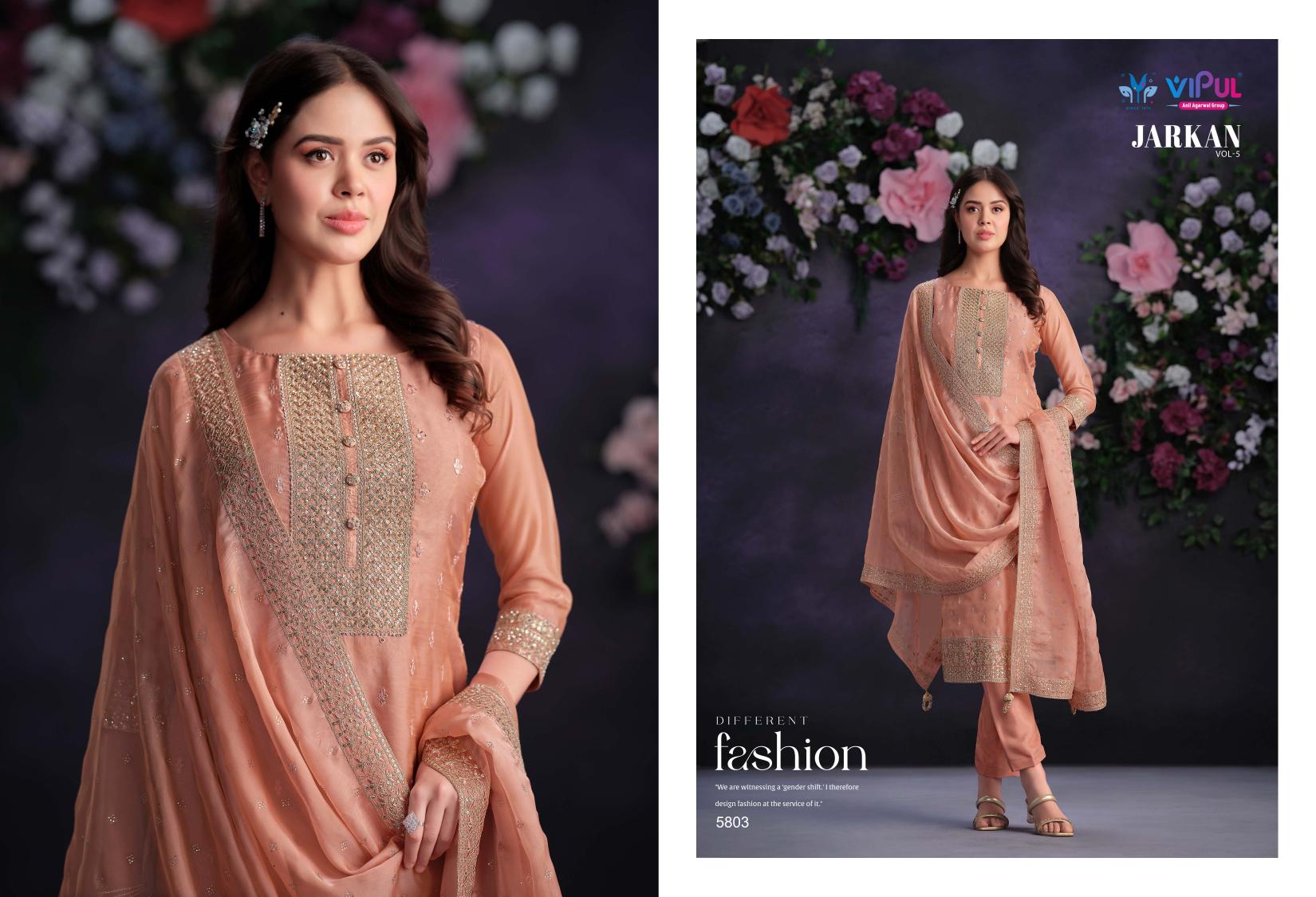 Vipul Jarkan Vol 5 Organza Designer Salwar Suits Wholesale catalog