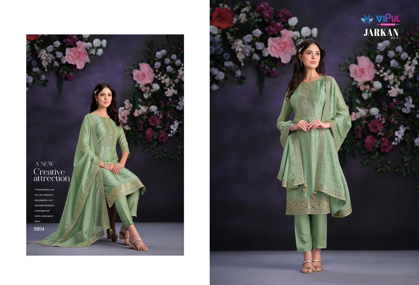 Vipul Jarkan Vol 5 Organza Designer Salwar Suits Wholesale catalog