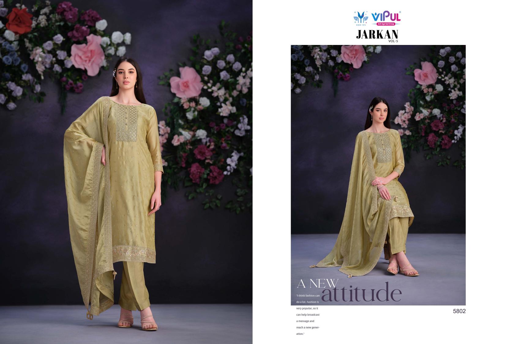 Vipul Jarkan Vol 5 Organza Designer Salwar Suits Wholesale catalog