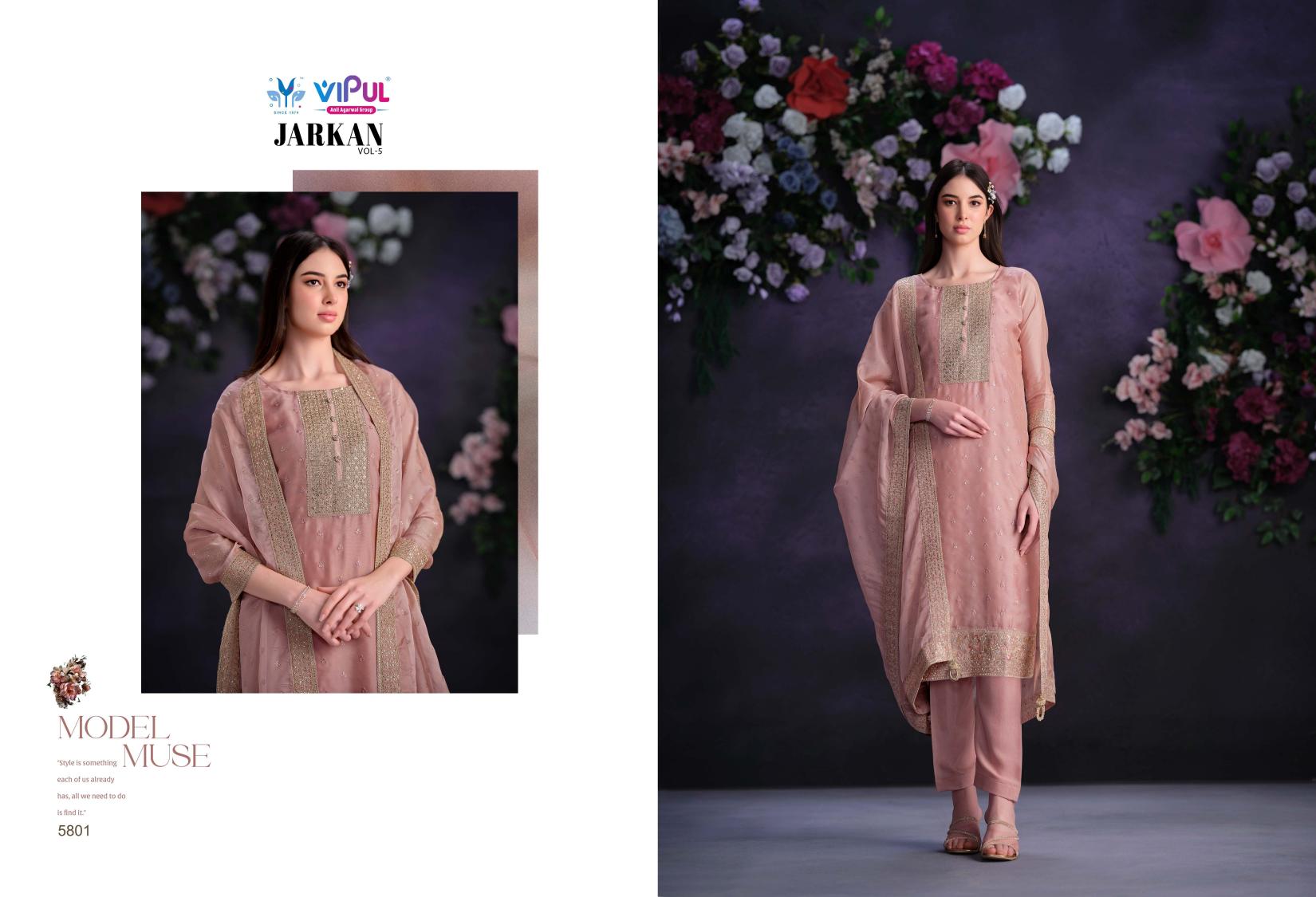 Vipul Jarkan Vol 5 Organza Designer Salwar Suits Wholesale catalog