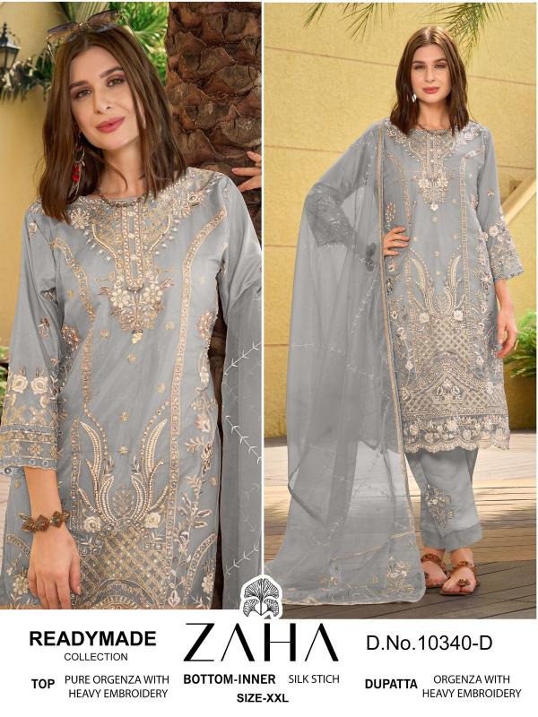 Zaha 10340 A To D Organza Pakistani Suits Wholesale catalog