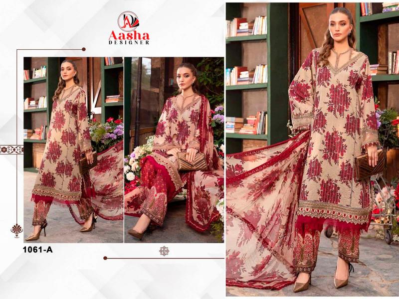 Aasha 1061 A And B Chiffon Dupatta Pakistani Suit wholesale catalog