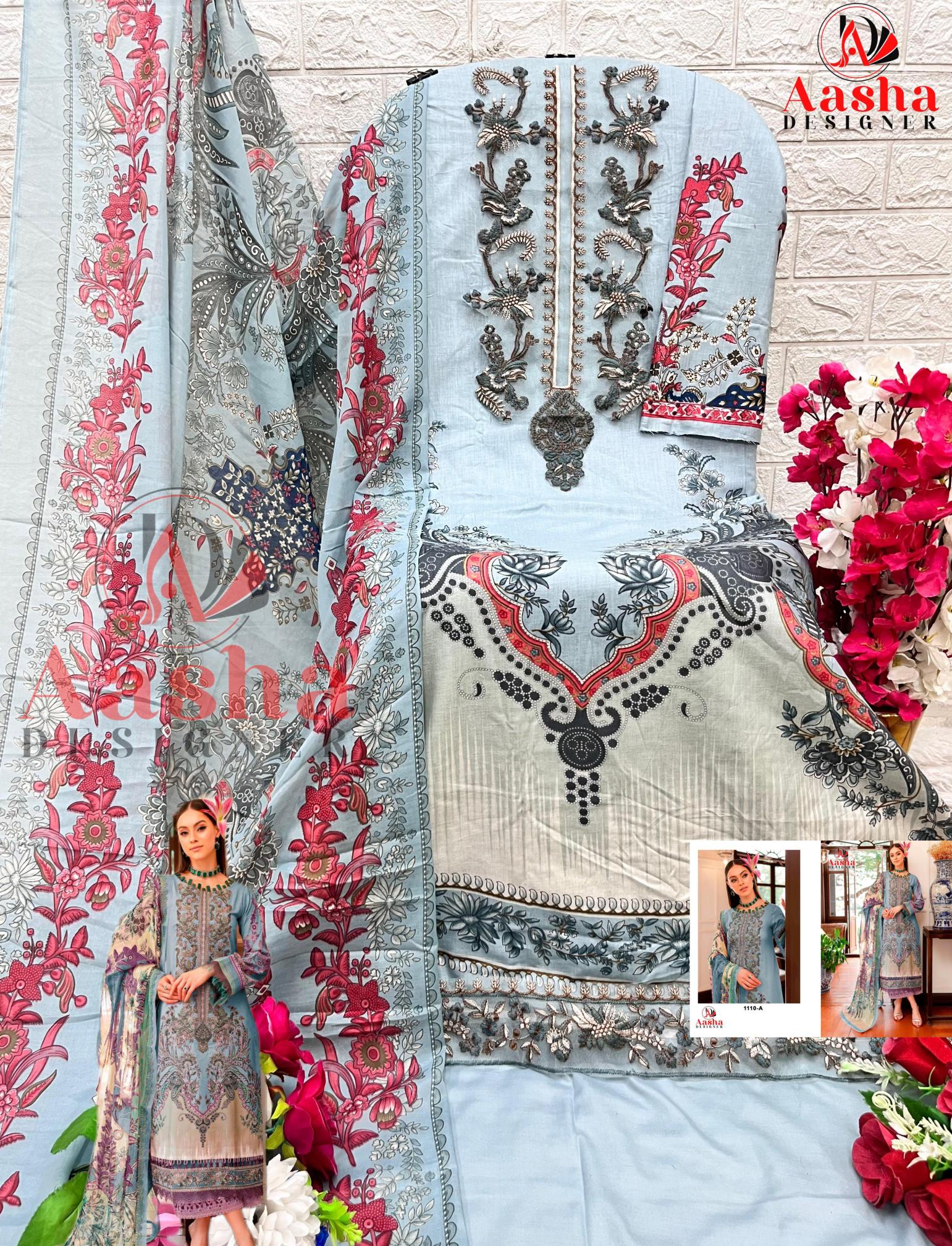 Aasha Queen Court Vol 7 Cotton Dupatta Pakistani Suit wholesale catalog