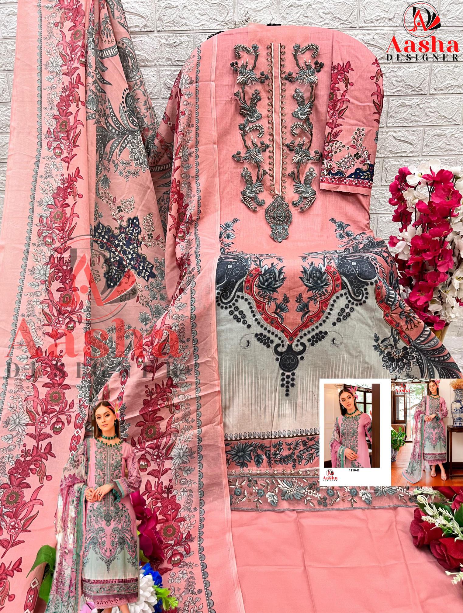 Aasha Queen Court Vol 7 Cotton Dupatta Pakistani Suit wholesale catalog