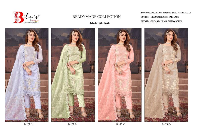 Bilqis B 73 A To D Organza Pakistani Ready Made wholesale catalog