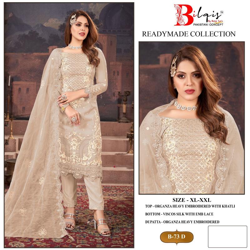Bilqis B 73 A To D Organza Pakistani Ready Made wholesale catalog
