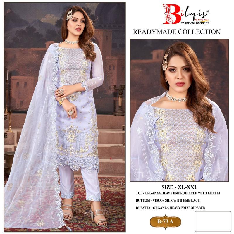 Bilqis B 73 A To D Organza Pakistani Ready Made wholesale catalog