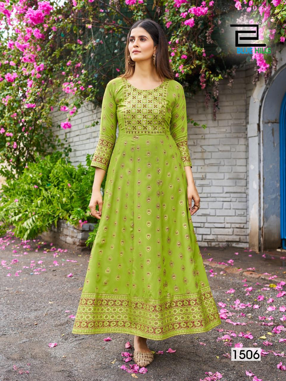 Blue Hills Womaniya Vol 15 Rayon Foil Printed Anarkali Kurti wholesle catalog