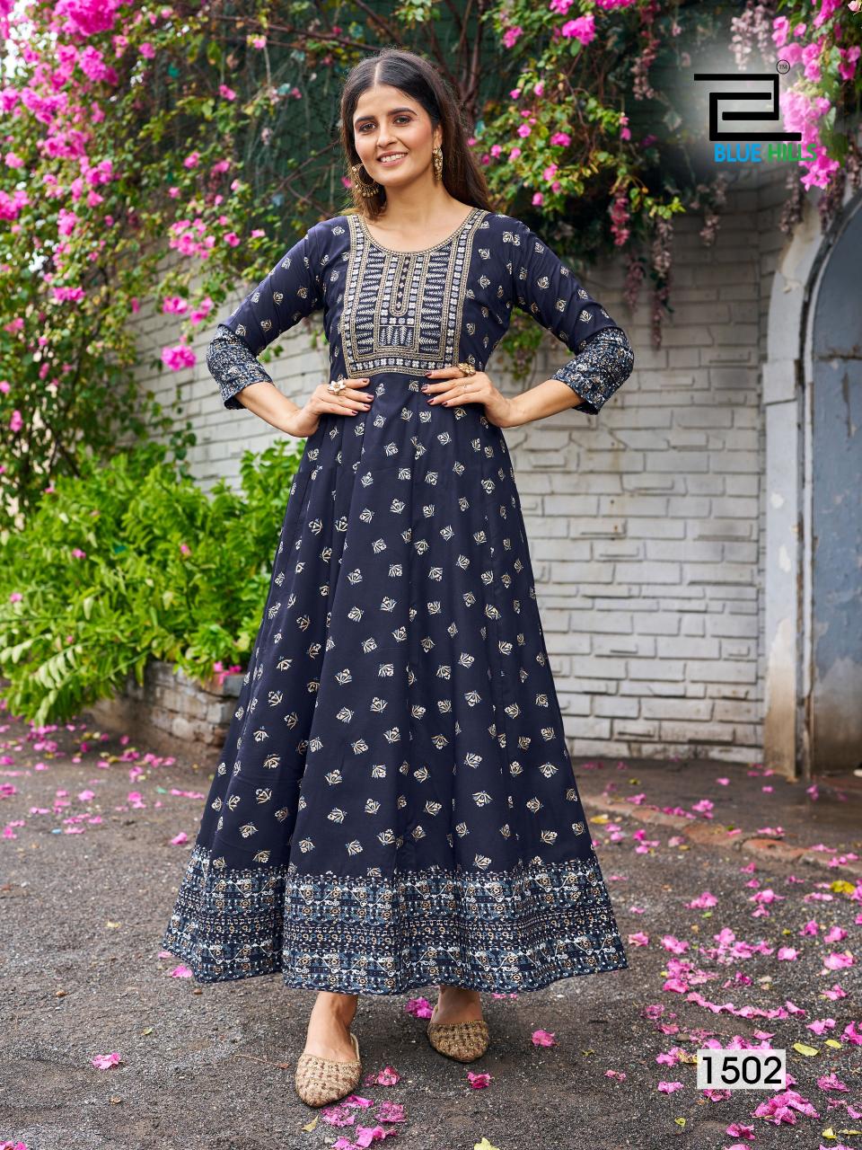 Blue Hills Womaniya Vol 15 Rayon Foil Printed Anarkali Kurti wholesle catalog