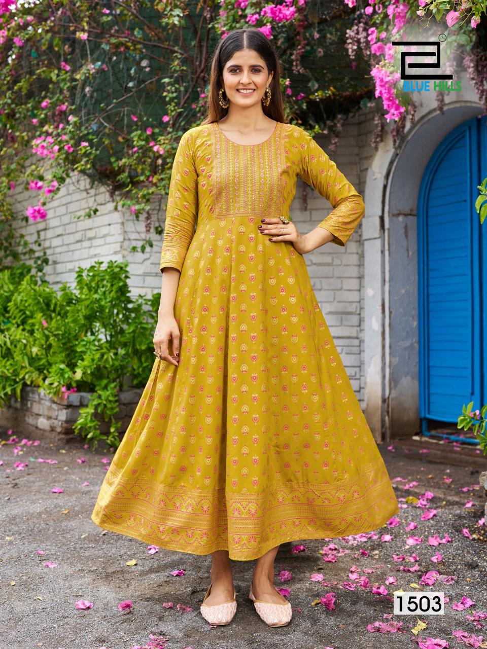 Blue Hills Womaniya Vol 15 Rayon Foil Printed Anarkali Kurti wholesle catalog