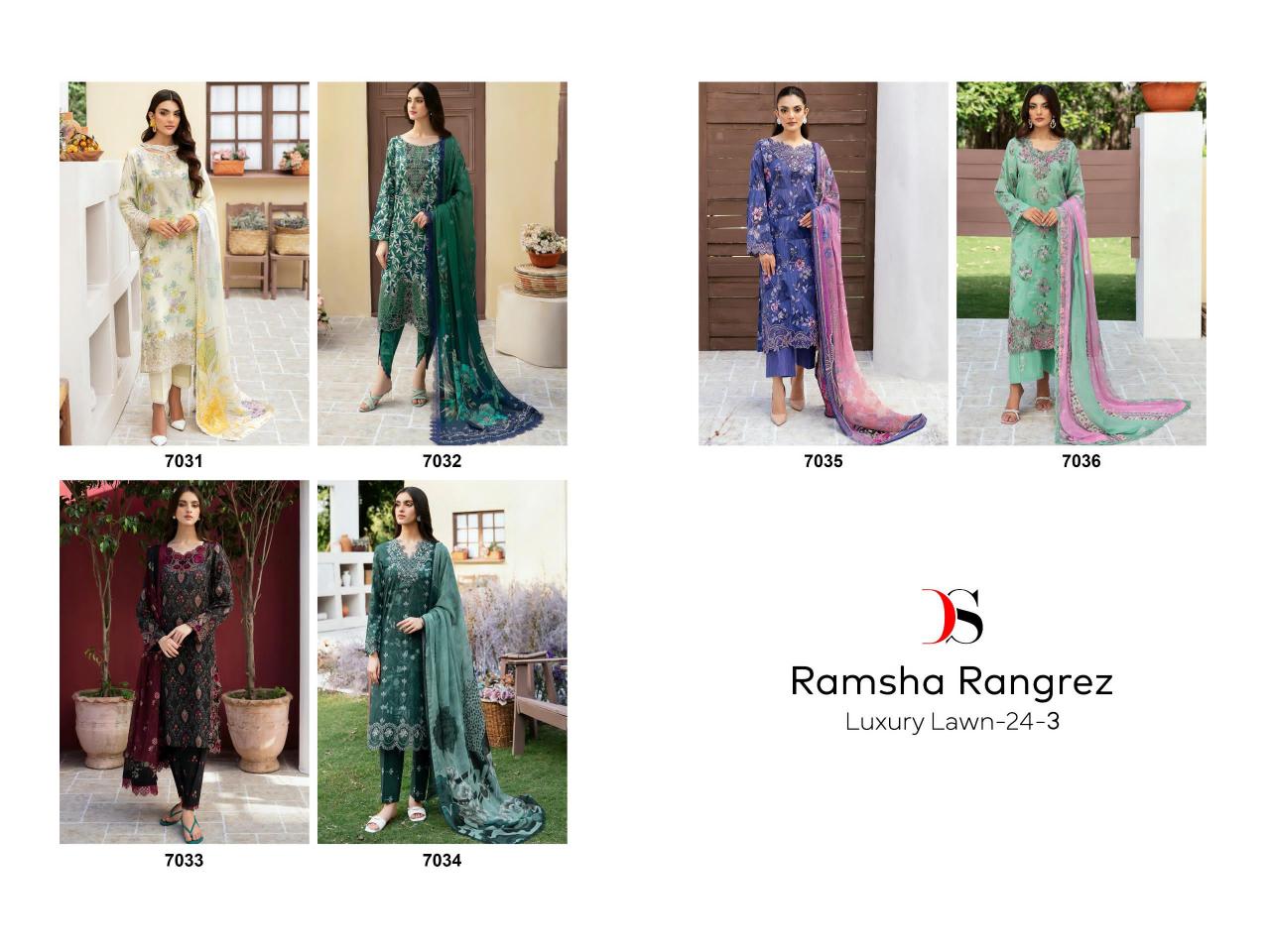 Deepsy Ramsha Rangrez Luxury Lawn 24 Vol 3 Chiffon Dupatta Suit wholesale catalog