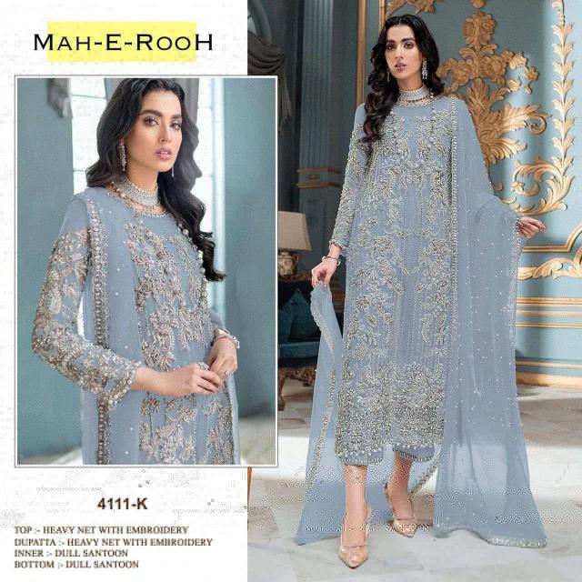 Mah E Rooh 4111 F To N Embroidery Net Salwar Kameez wholesale catalog